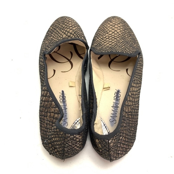 SAM & LIBBY EDELMAN Gold Black Loafers Flats sz 8 - Picture 11 of 16